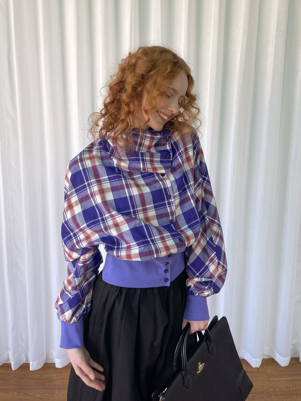Plaid pleated shirt jacket