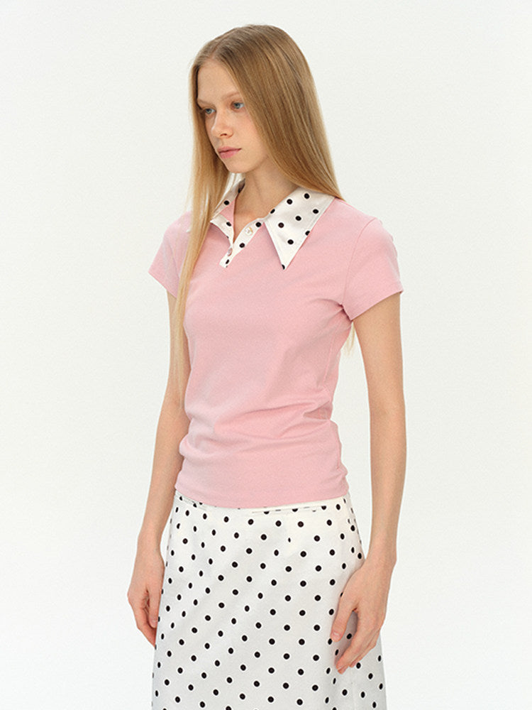 Polka dot pink polo Tshirt (Pre-order)