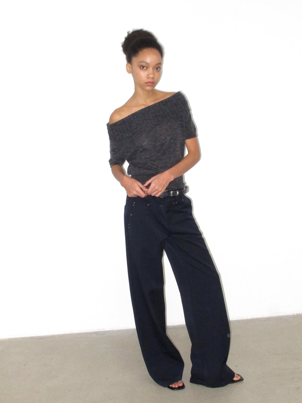 Mohair wool-blend knit short-sleeved top