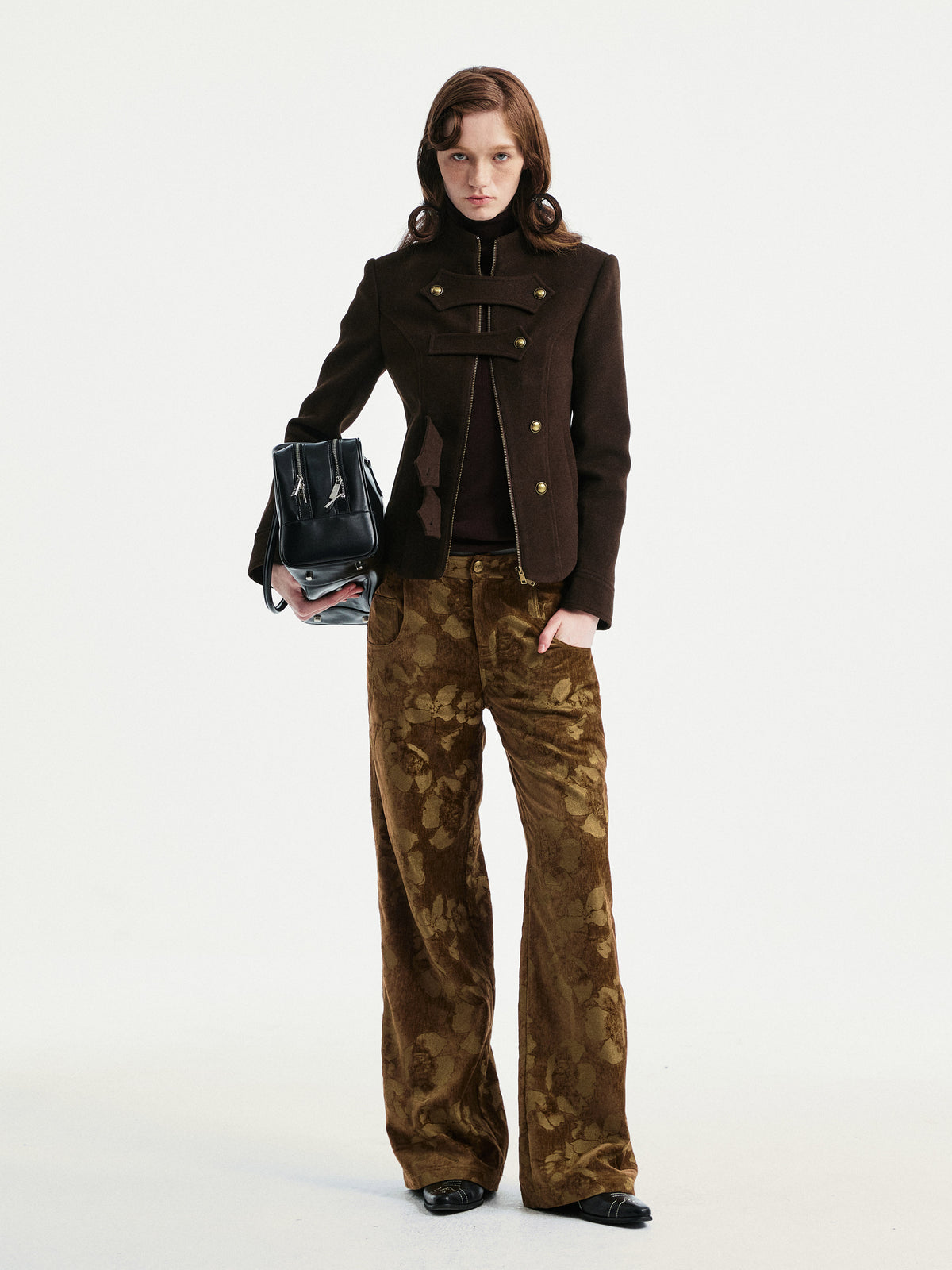 Floral jacquard pants