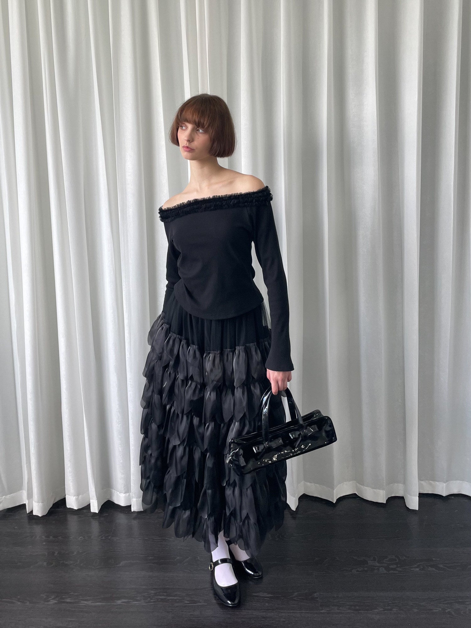 Petal mesh midi skirt
