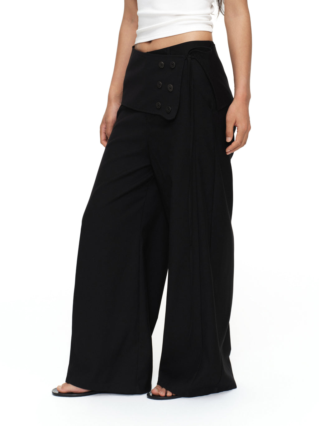 button straight trousers with skirt