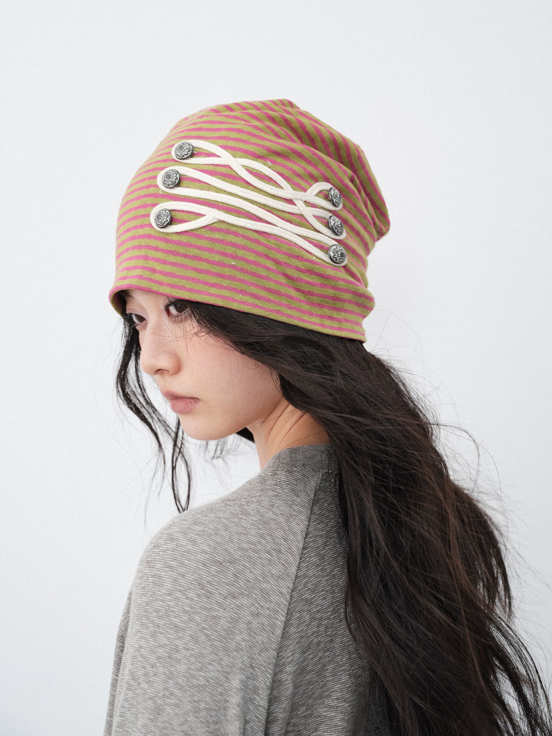 THELIGHT2026SS striped cold hat women's original retro pile hat orange medieval style spring and summer new model