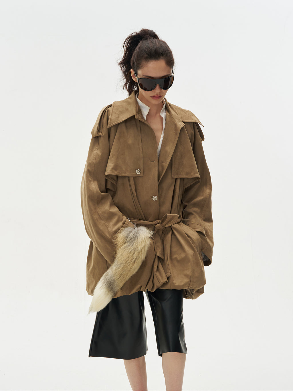 Faux Suede Loose Trench Coat