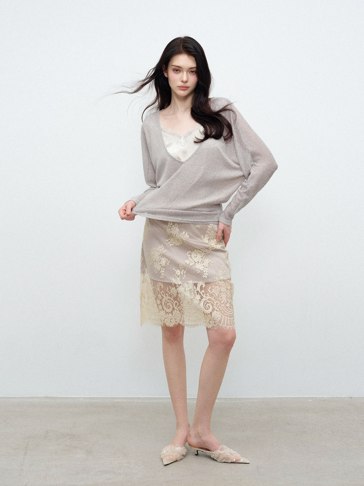 Lace Layered Long Sleeve Blouse