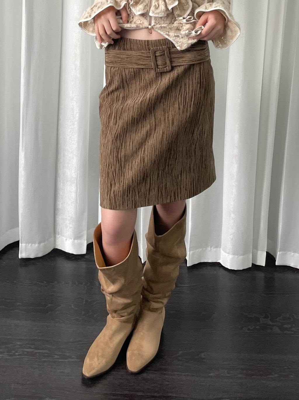 A-line skirt with a belt