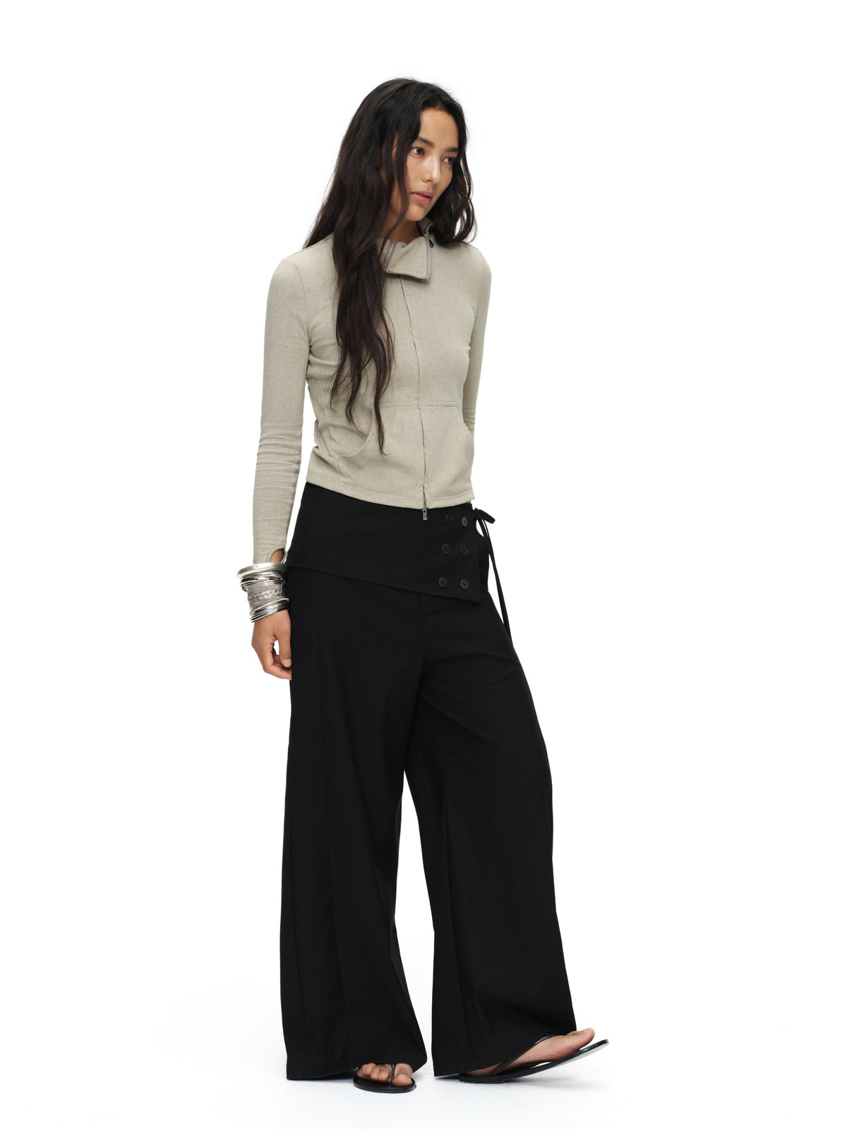 button straight trousers with skirt