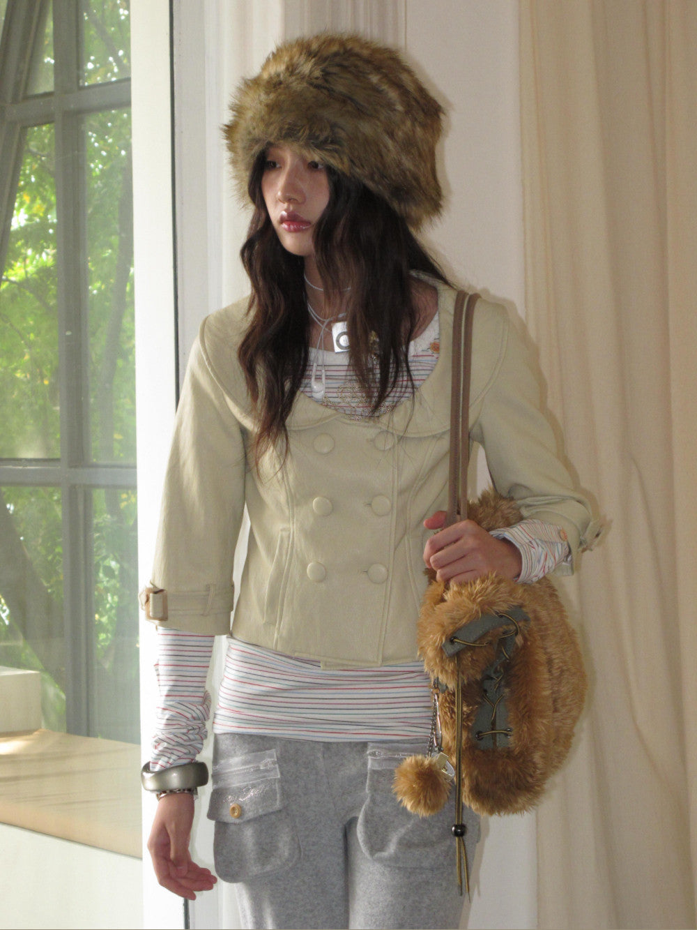 antique pale cropped leather jacket