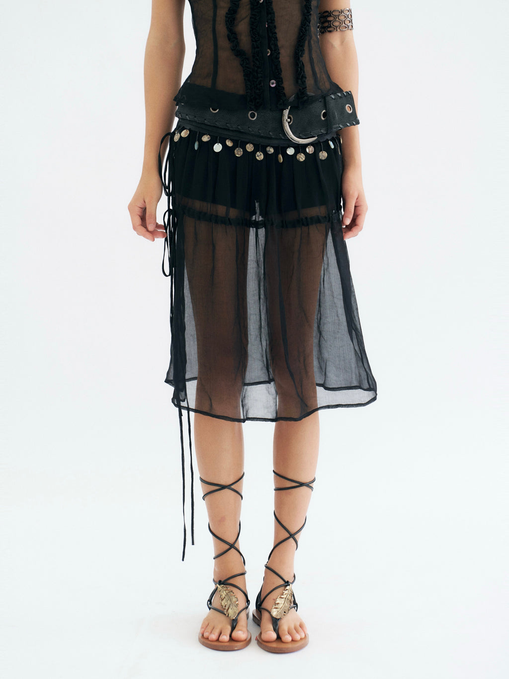 Sheer Overlay Belted Skort