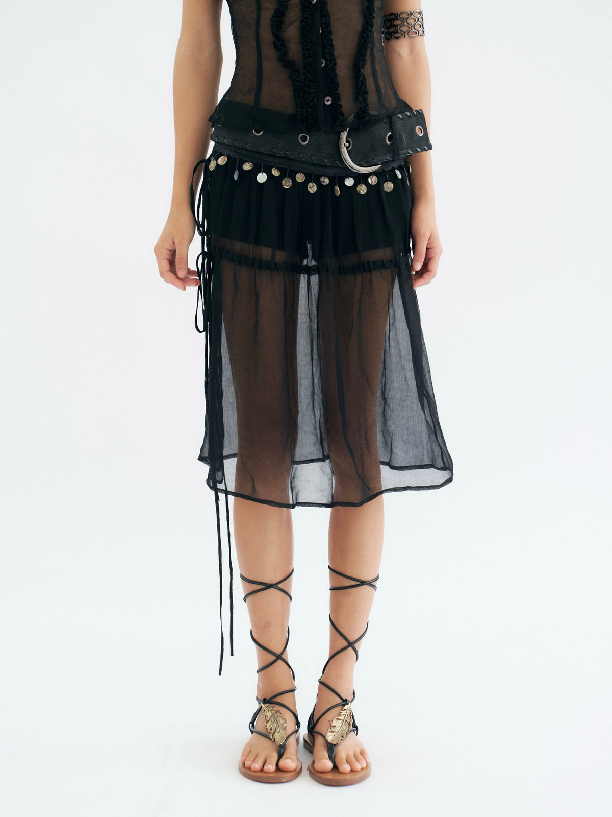 Sheer Overlay Belted Skort