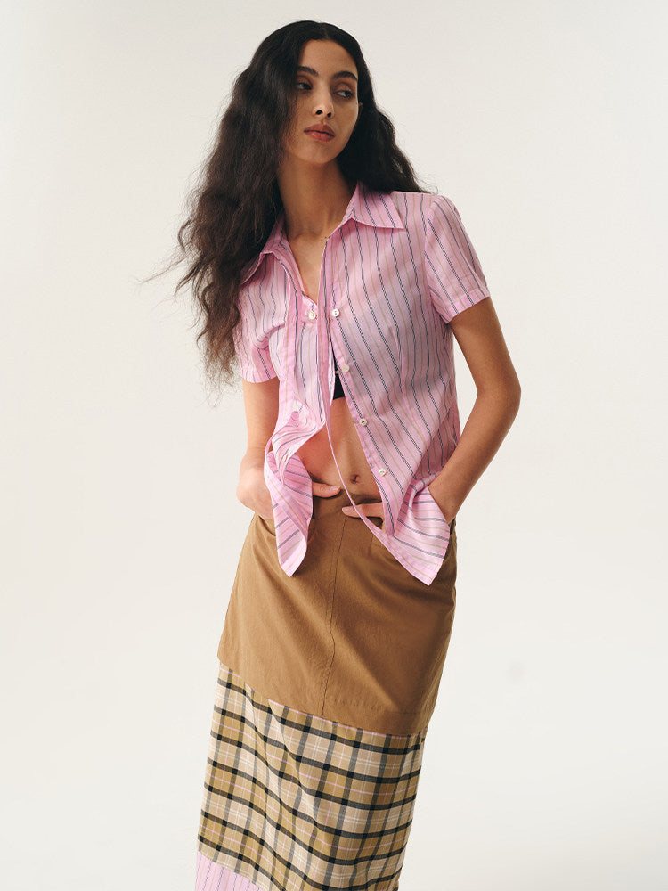 Contrasting check panelled skirt (Pre-order)