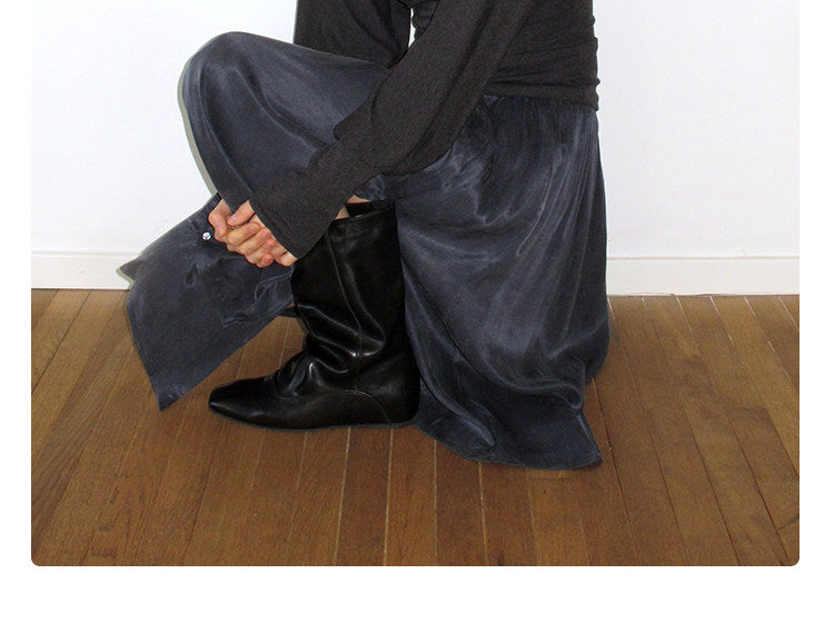 Multi-button high slit drape skirt