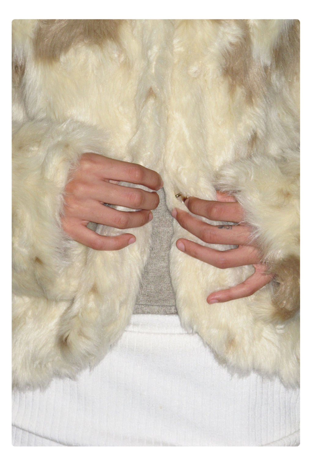 White-brown curly eco-fur warm thick jacket