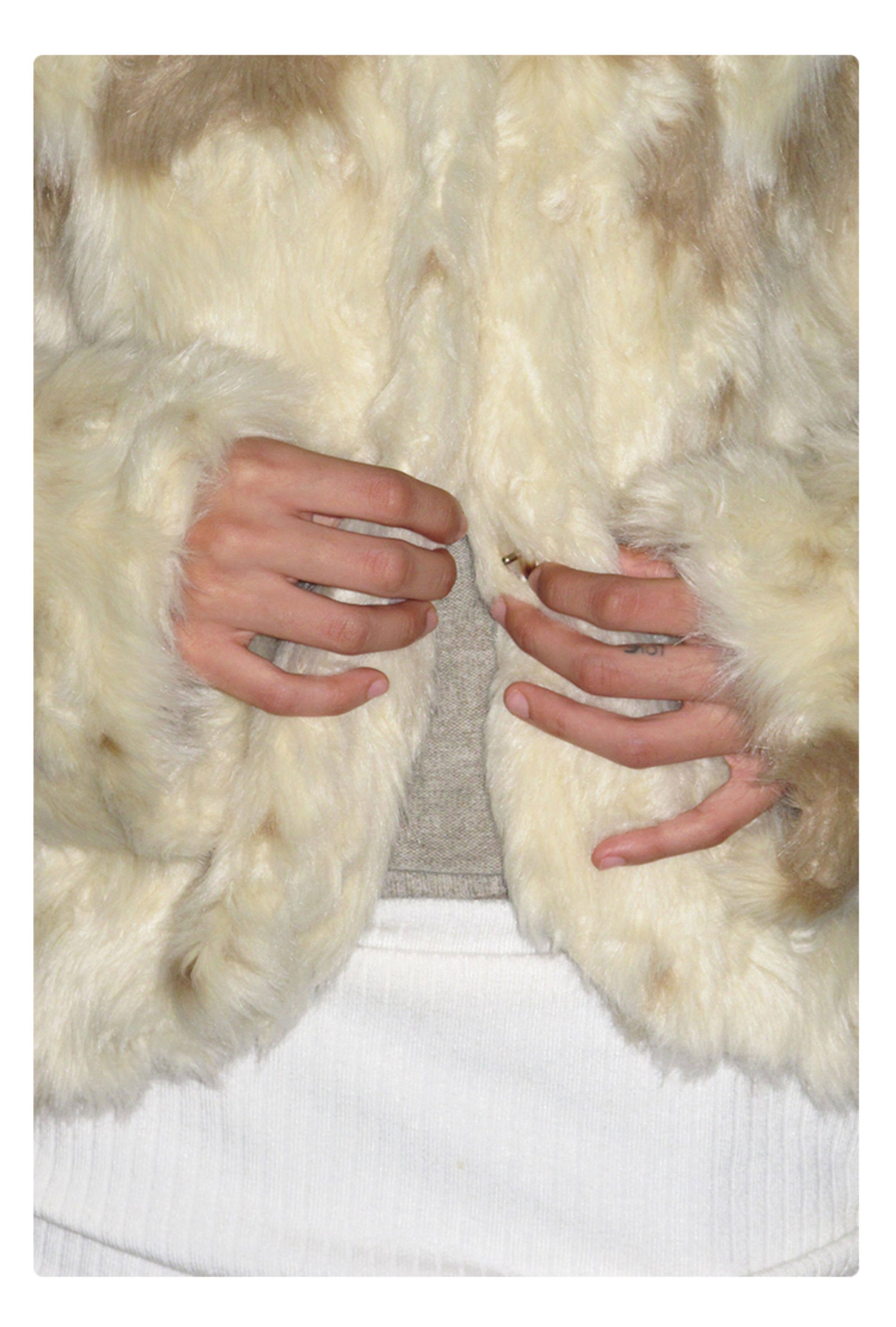 White-brown curly eco-fur warm thick jacket