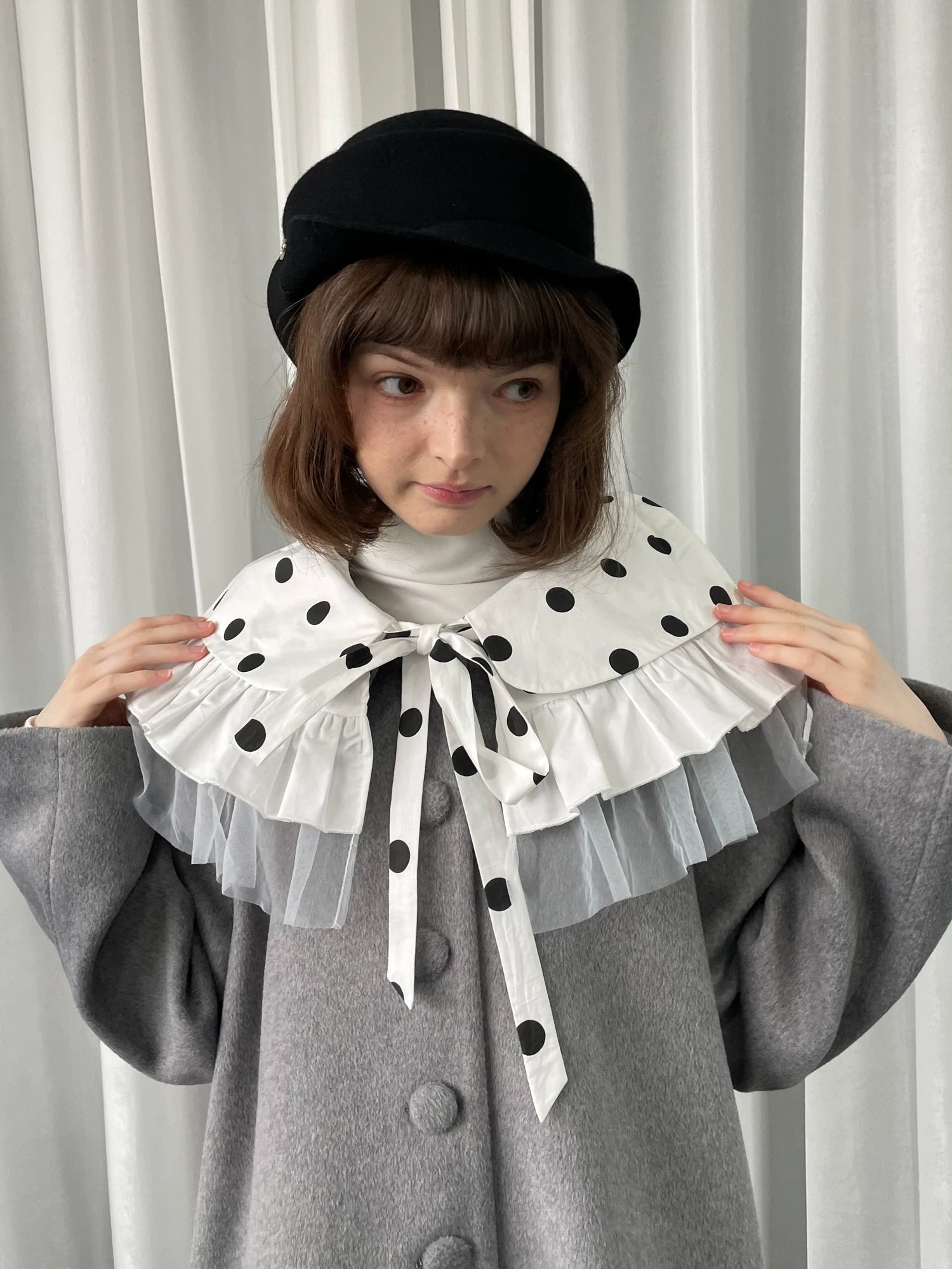 Three-layer lace polka dot collar