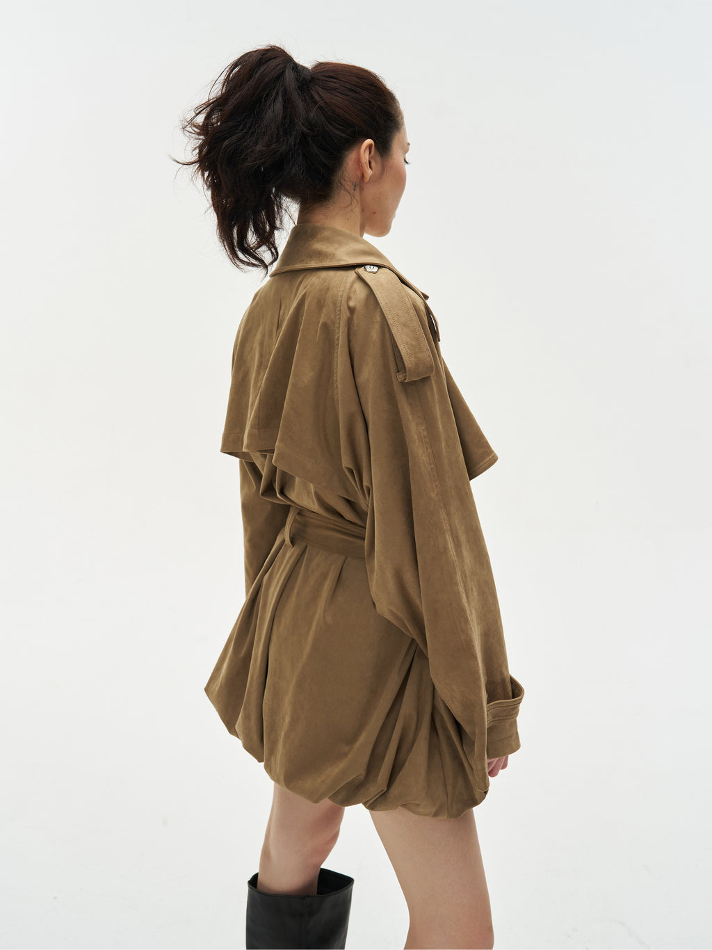 Faux Suede Loose Trench Coat