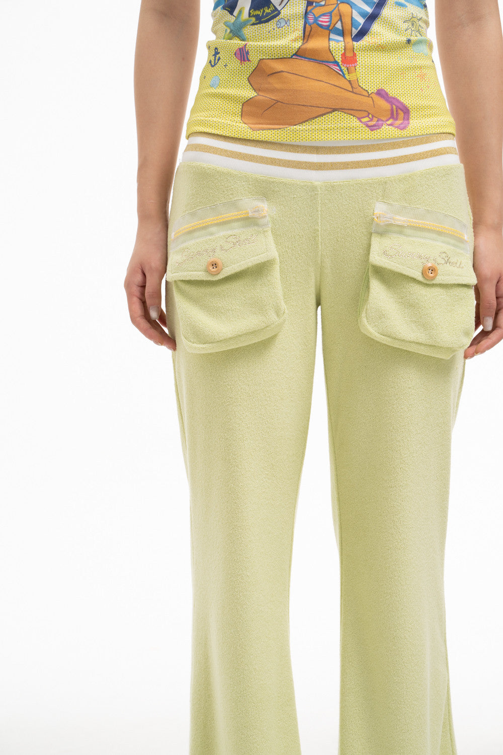 mint green Shibuya feeling flared towel trousers (Pre-order)