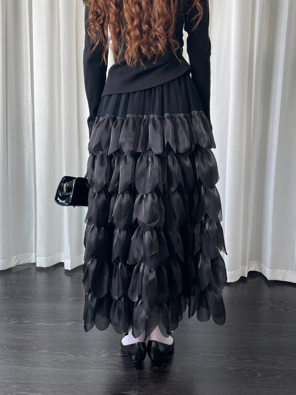 Petal mesh midi skirt