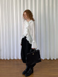 Lace wrinkled ruffled sleeve shirt