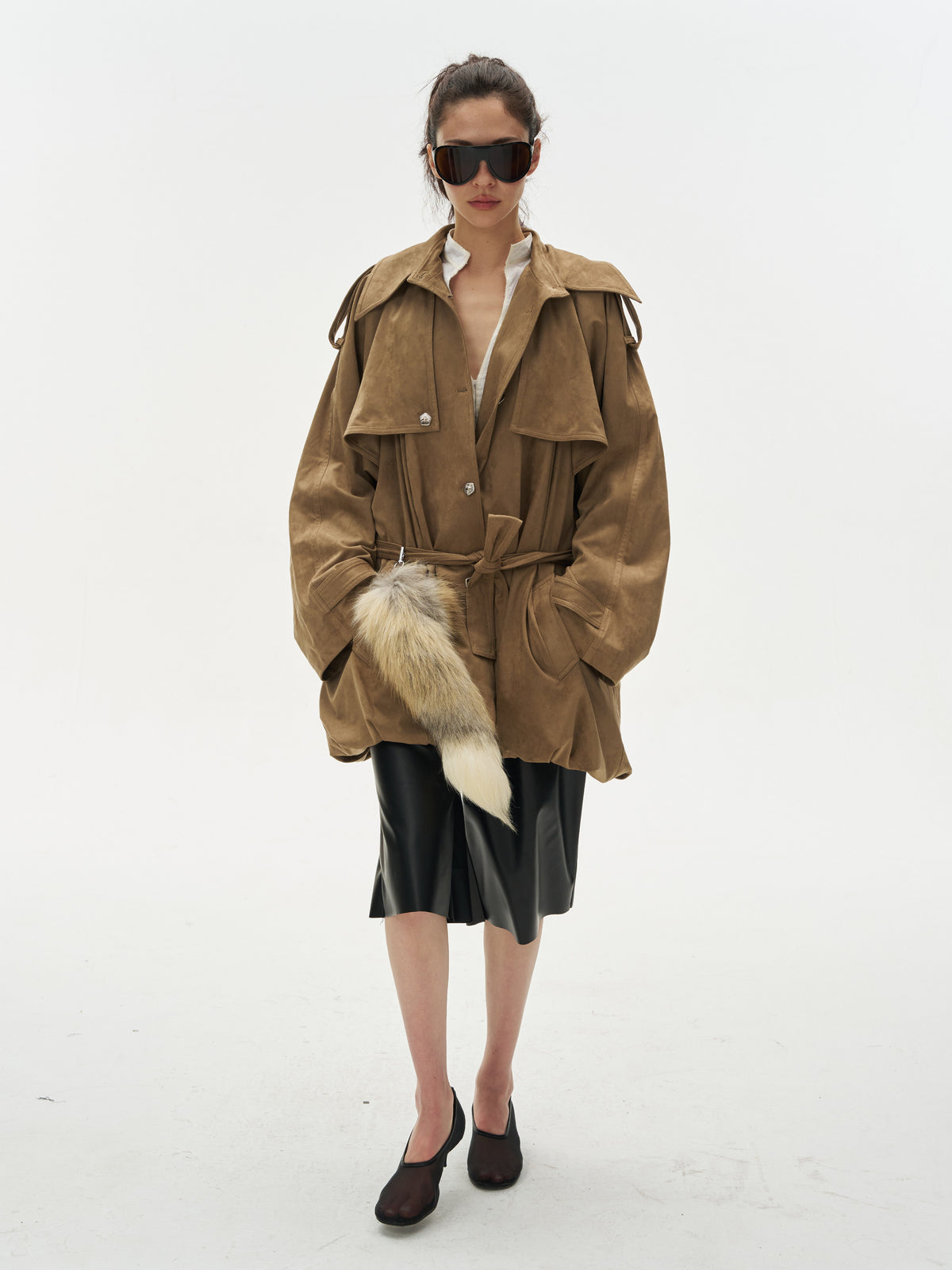 Faux Suede Loose Trench Coat