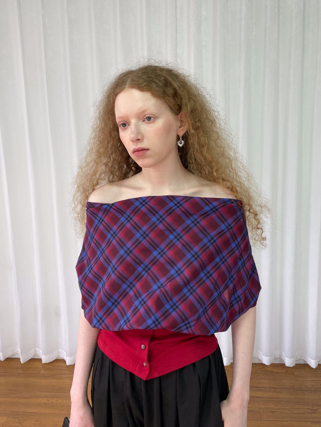 Collar short-sleeved check shirt