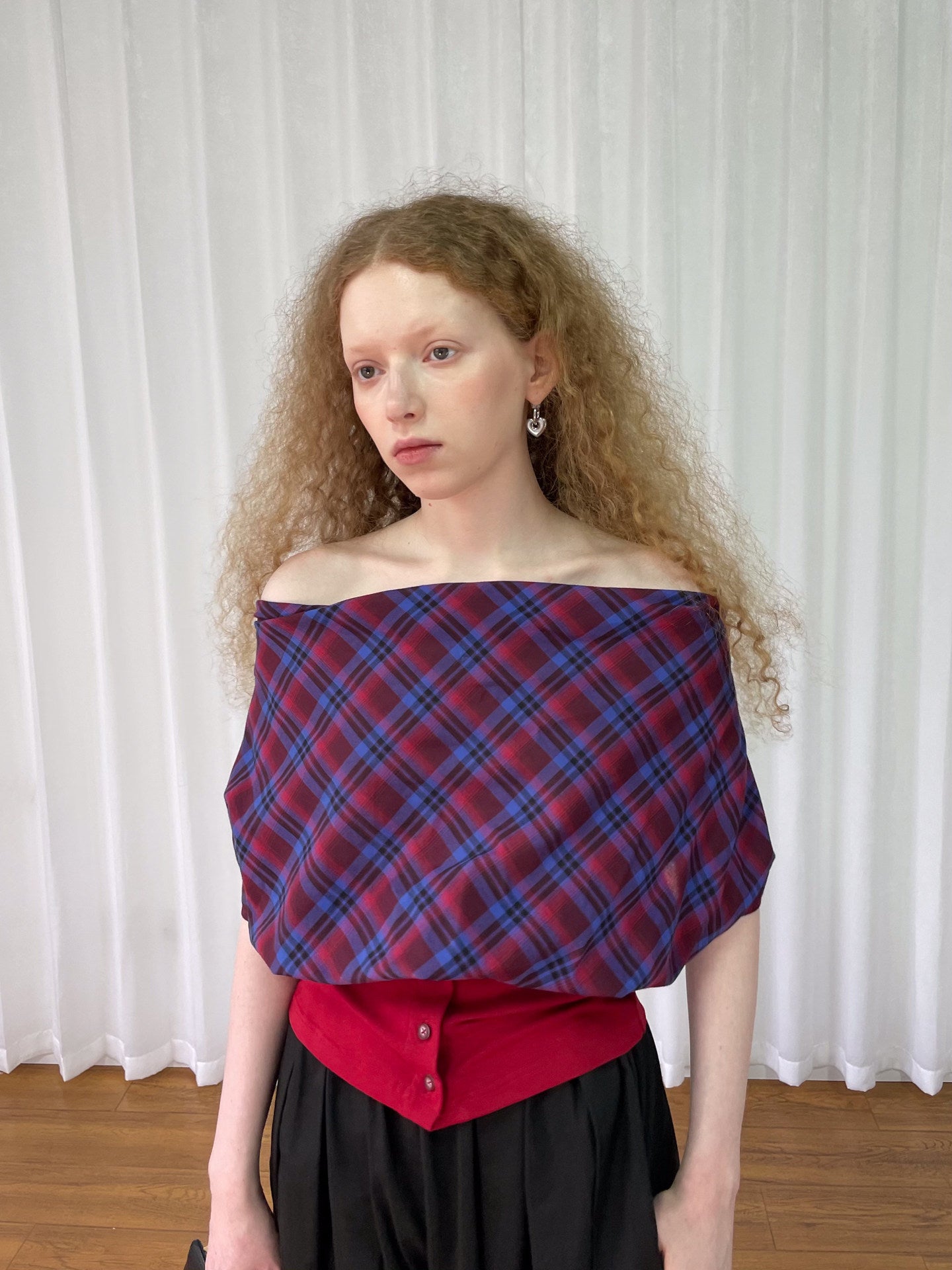 Collar short-sleeved check shirt