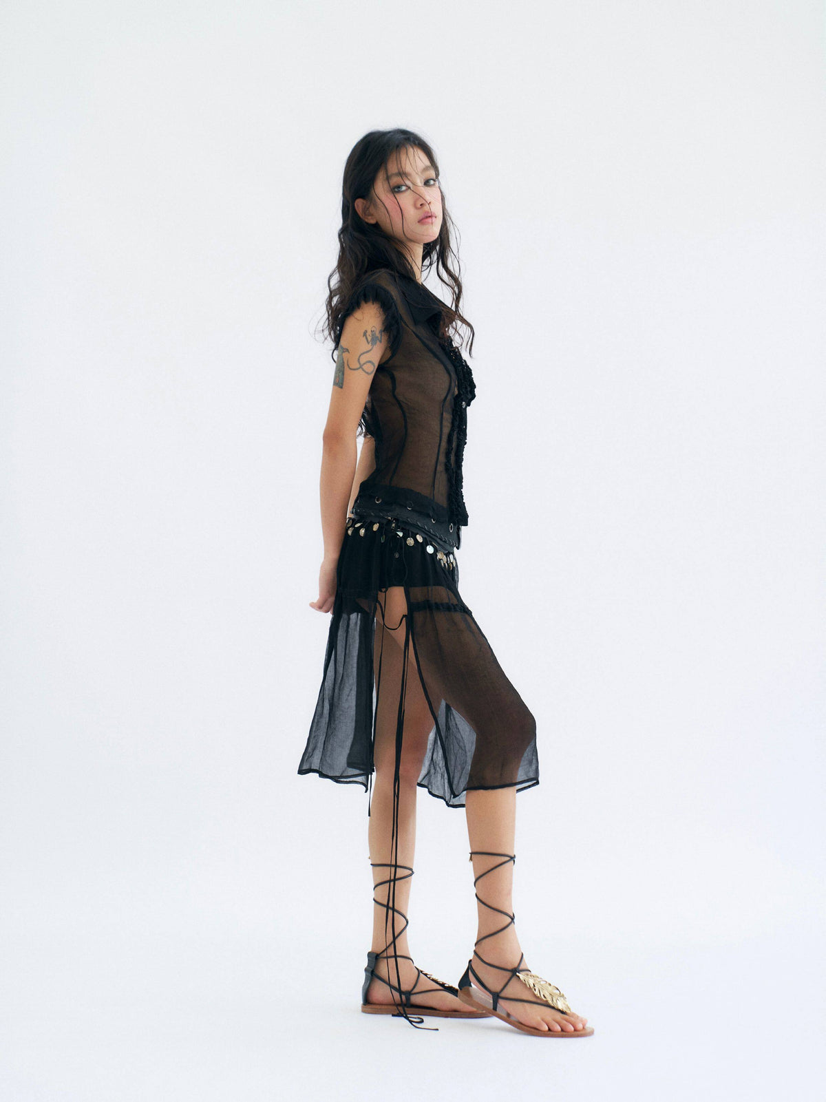 Sheer Overlay Belted Skort
