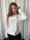 Cotton pleated long-sleeved shirt