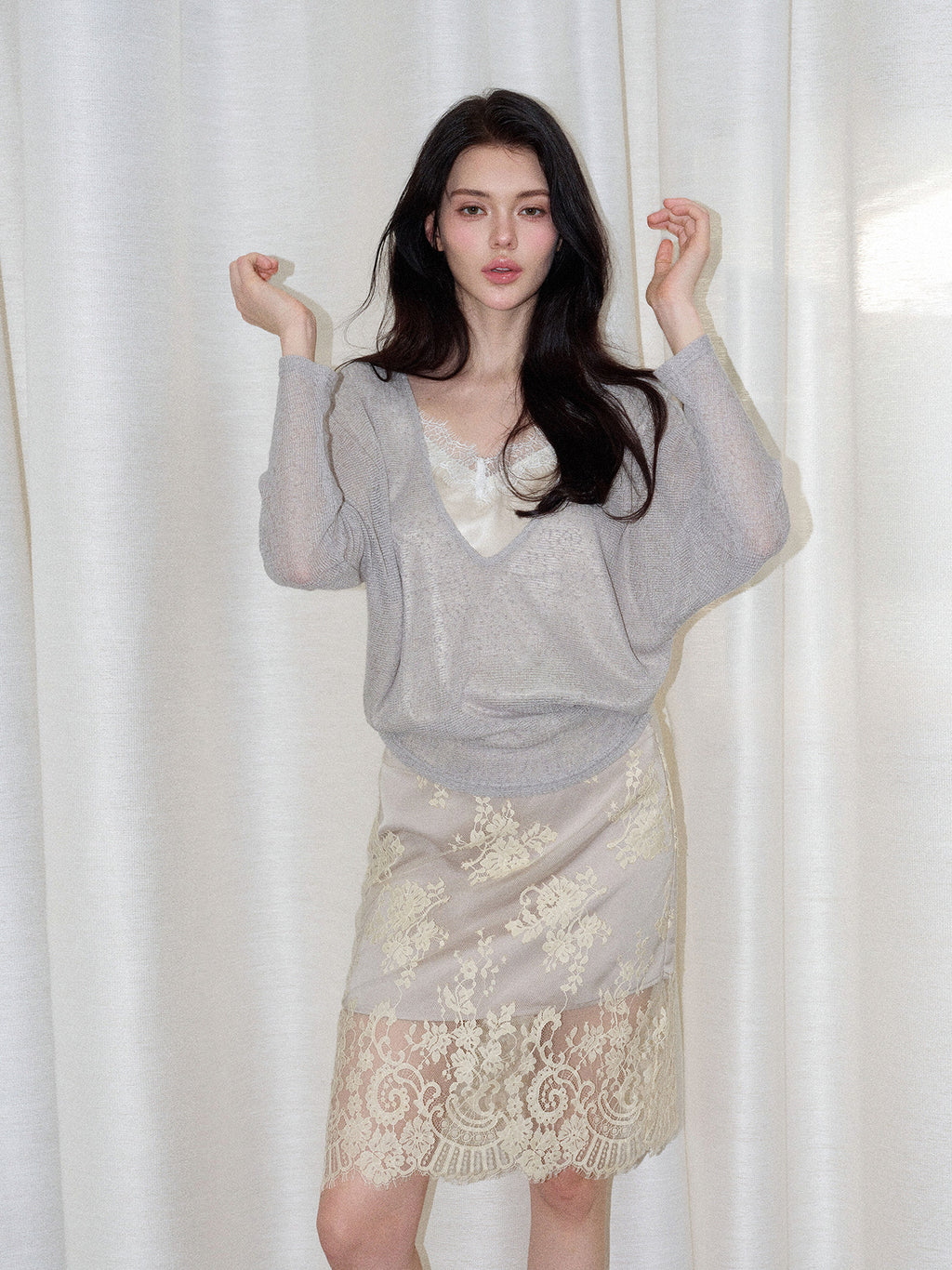 Lace Layered Long Sleeve Blouse