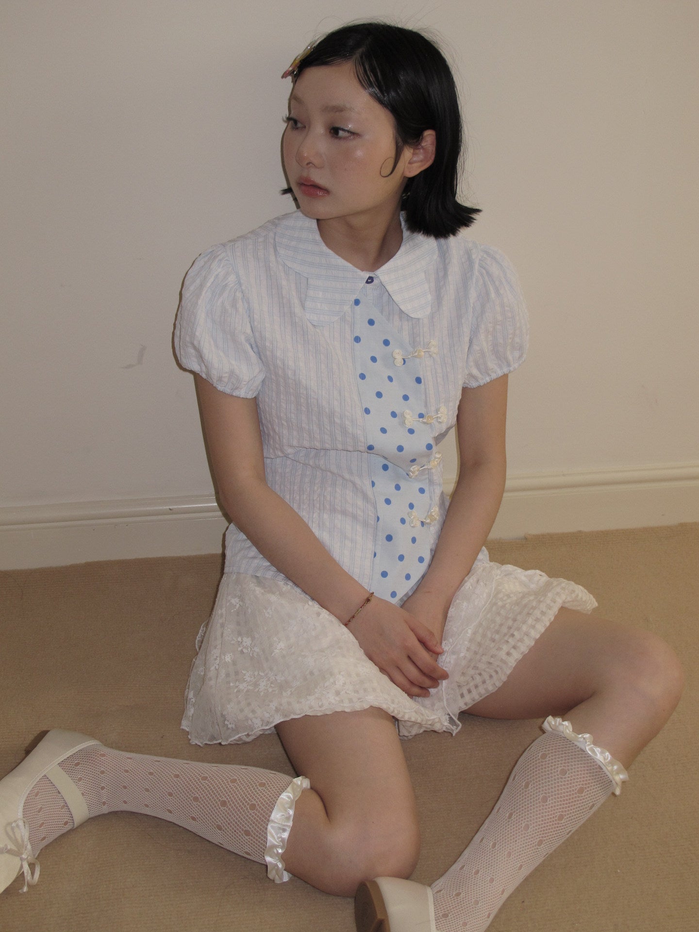 Polka dot puff sleeve shirt
