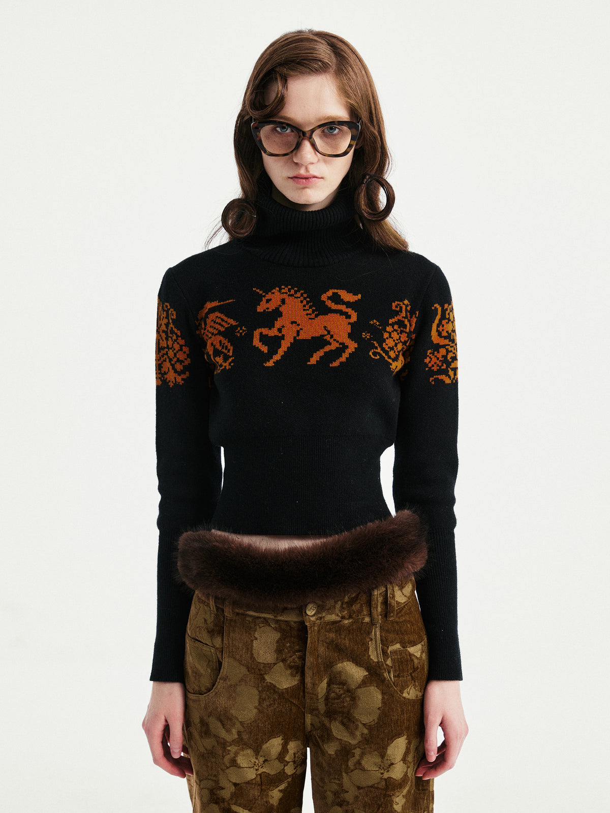 Pony pattern jacquard pullover
