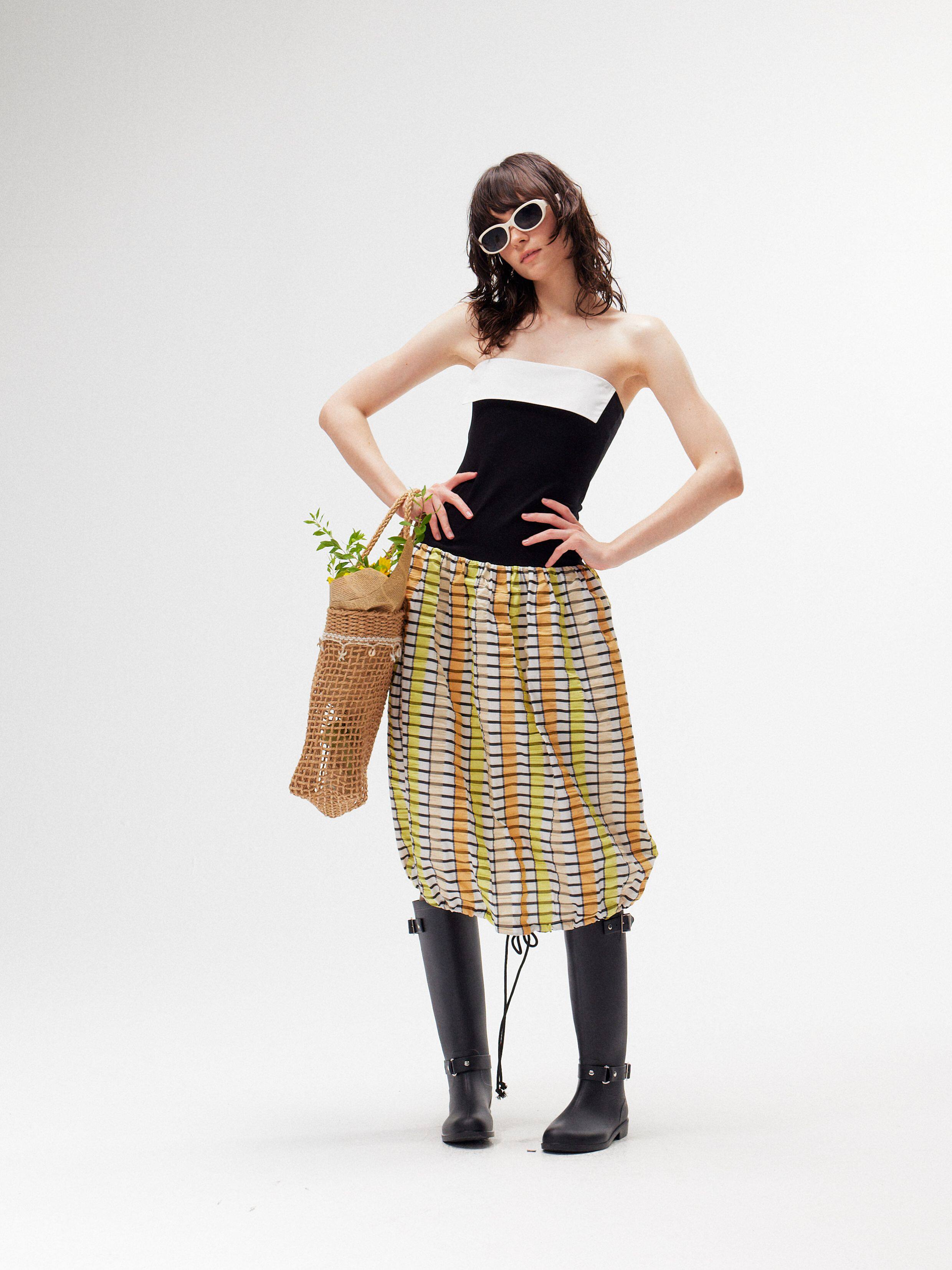 splicing shirring puffy skirt dress