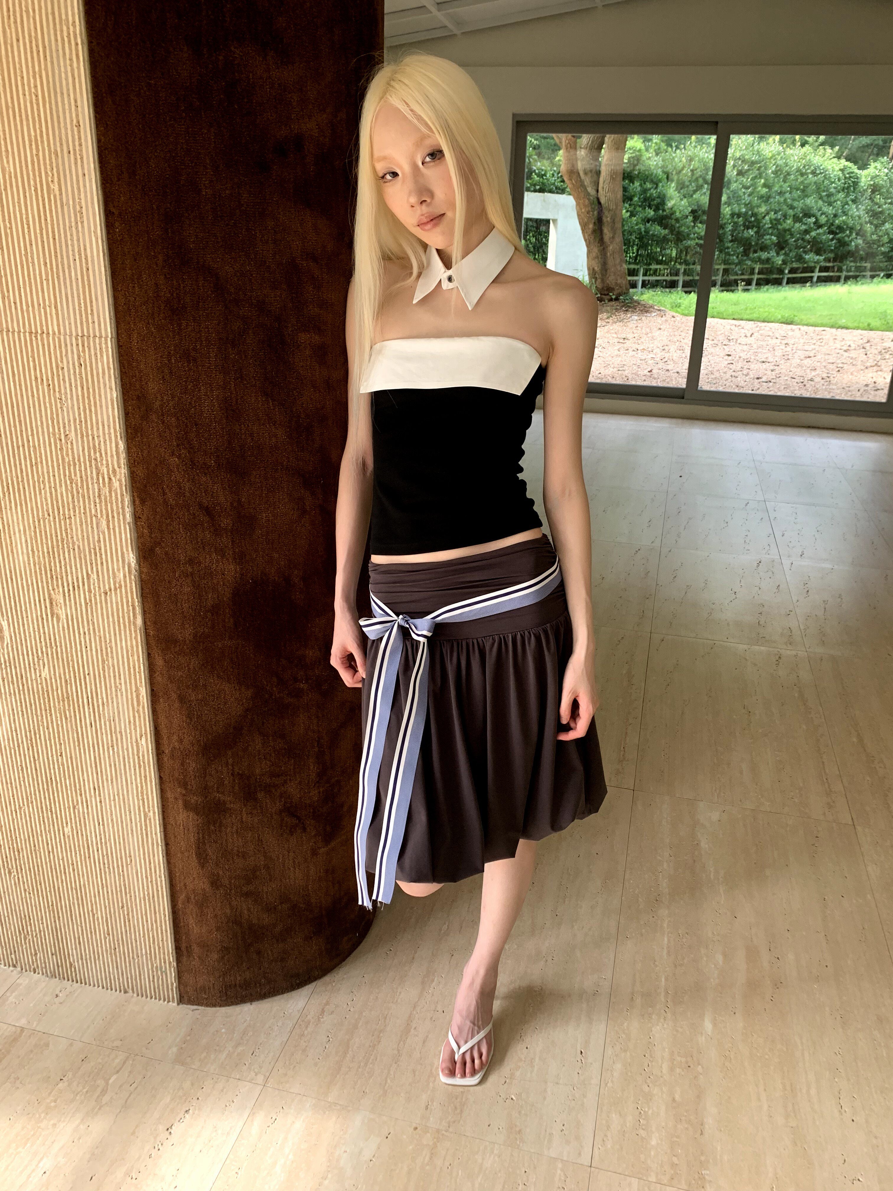 knitted pleated lantern balloon skirt