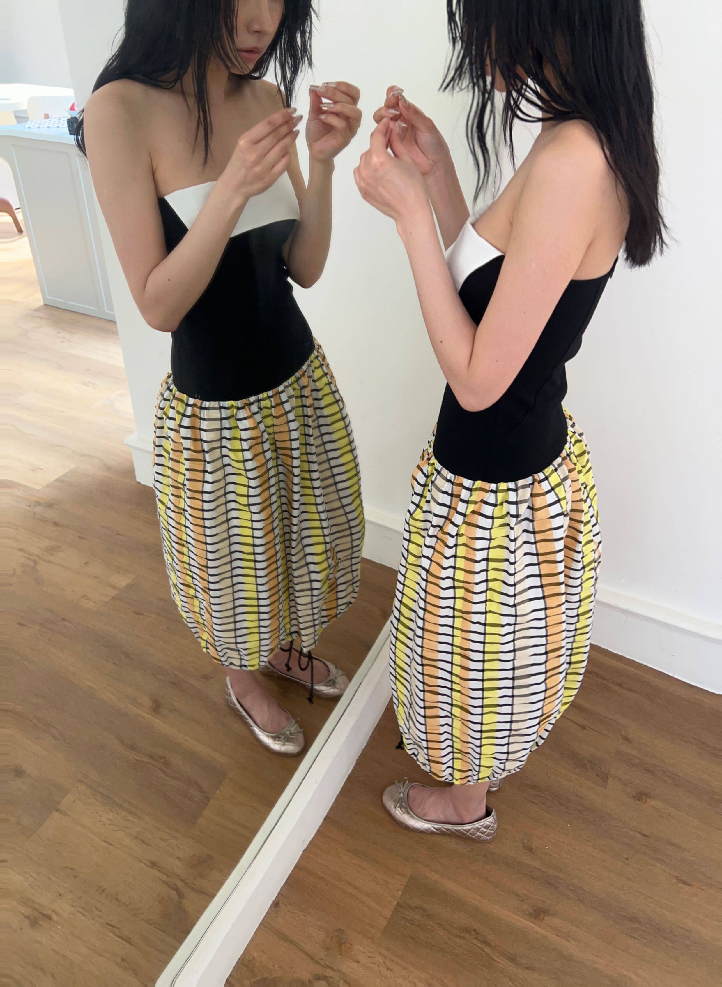 splicing shirring puffy skirt dress