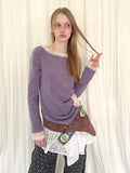 Lace pleated T-shirt