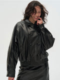 Double-Breasted Faux Leather Jacket