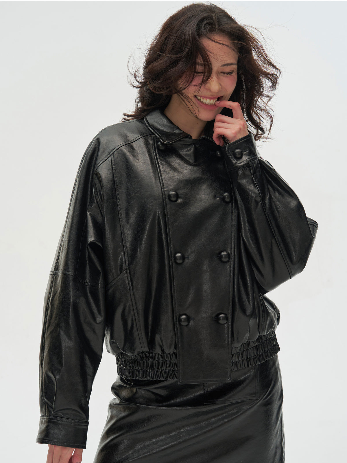 Double-Breasted Faux Leather Jacket