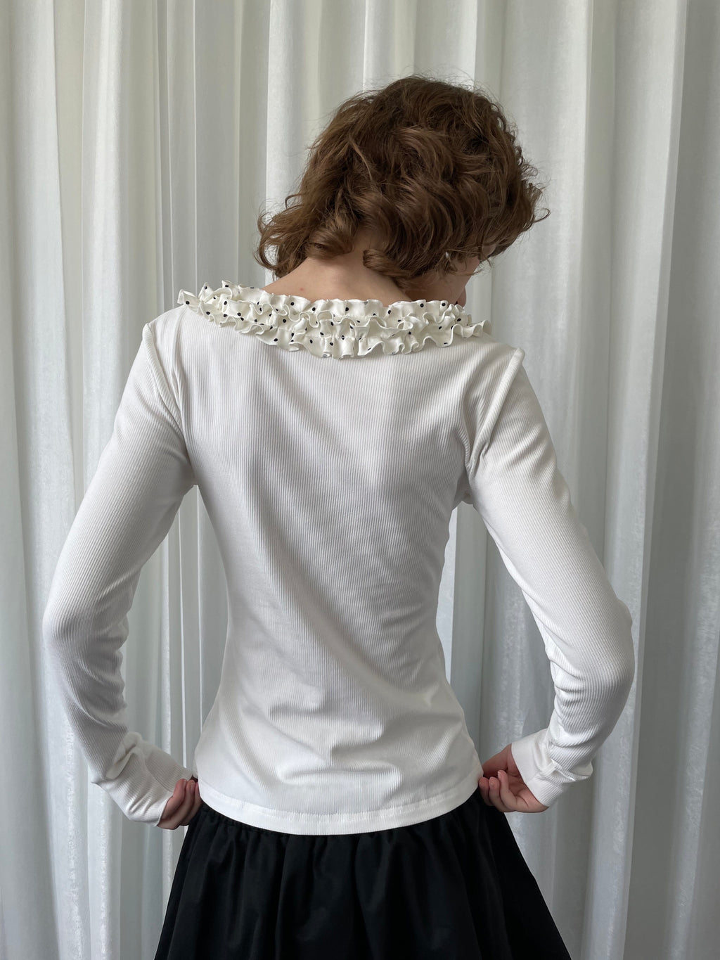 Polka dot lace collar white top