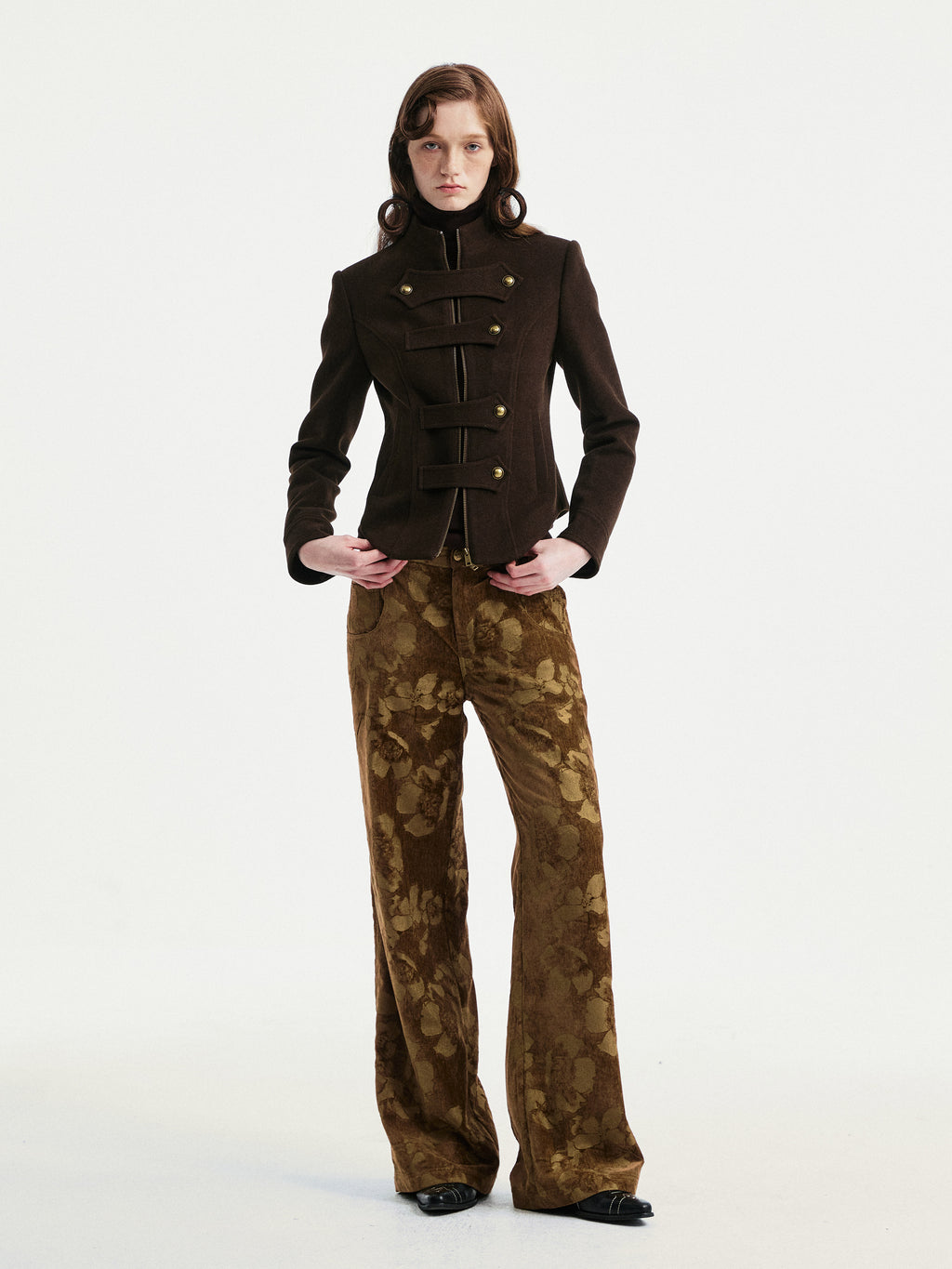 Floral jacquard pants