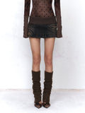 Rib Knit Panel Denim Mini Skirt