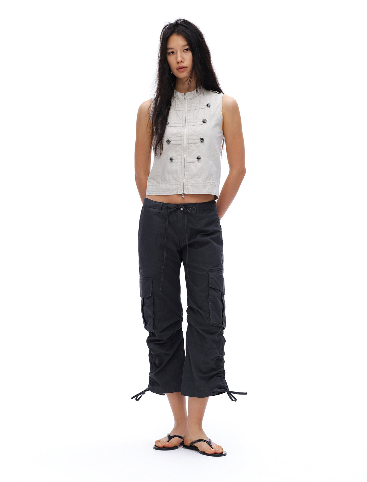 Low-Waist Pleated Pants