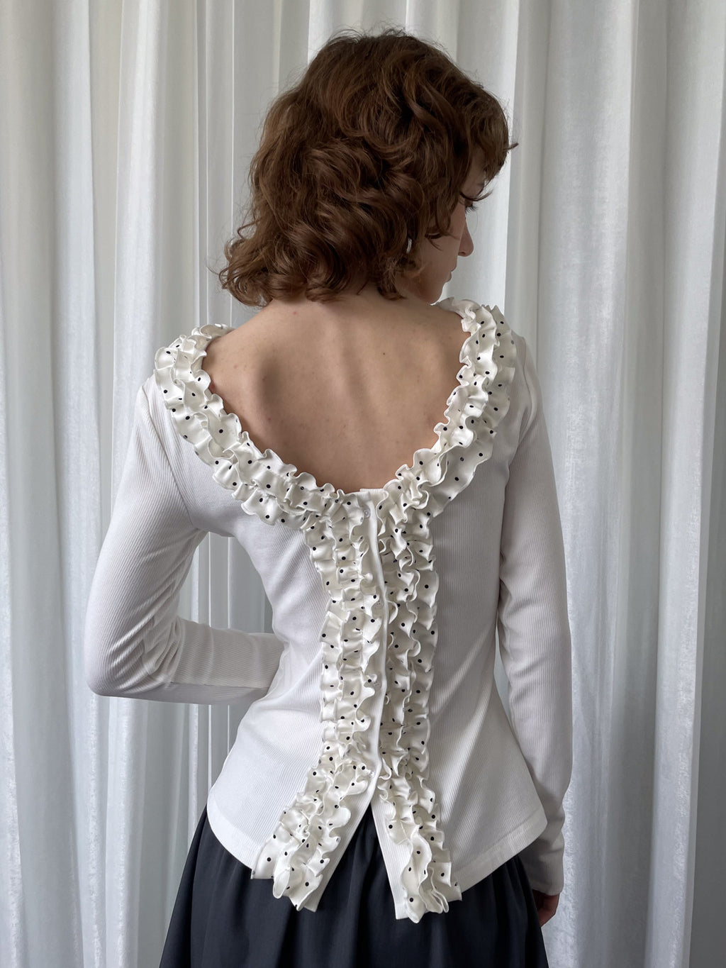 Polka dot lace collar white top