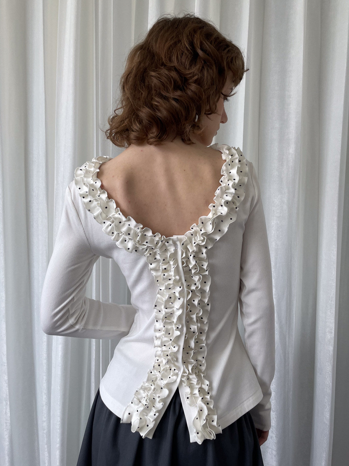 Polka dot lace collar white top