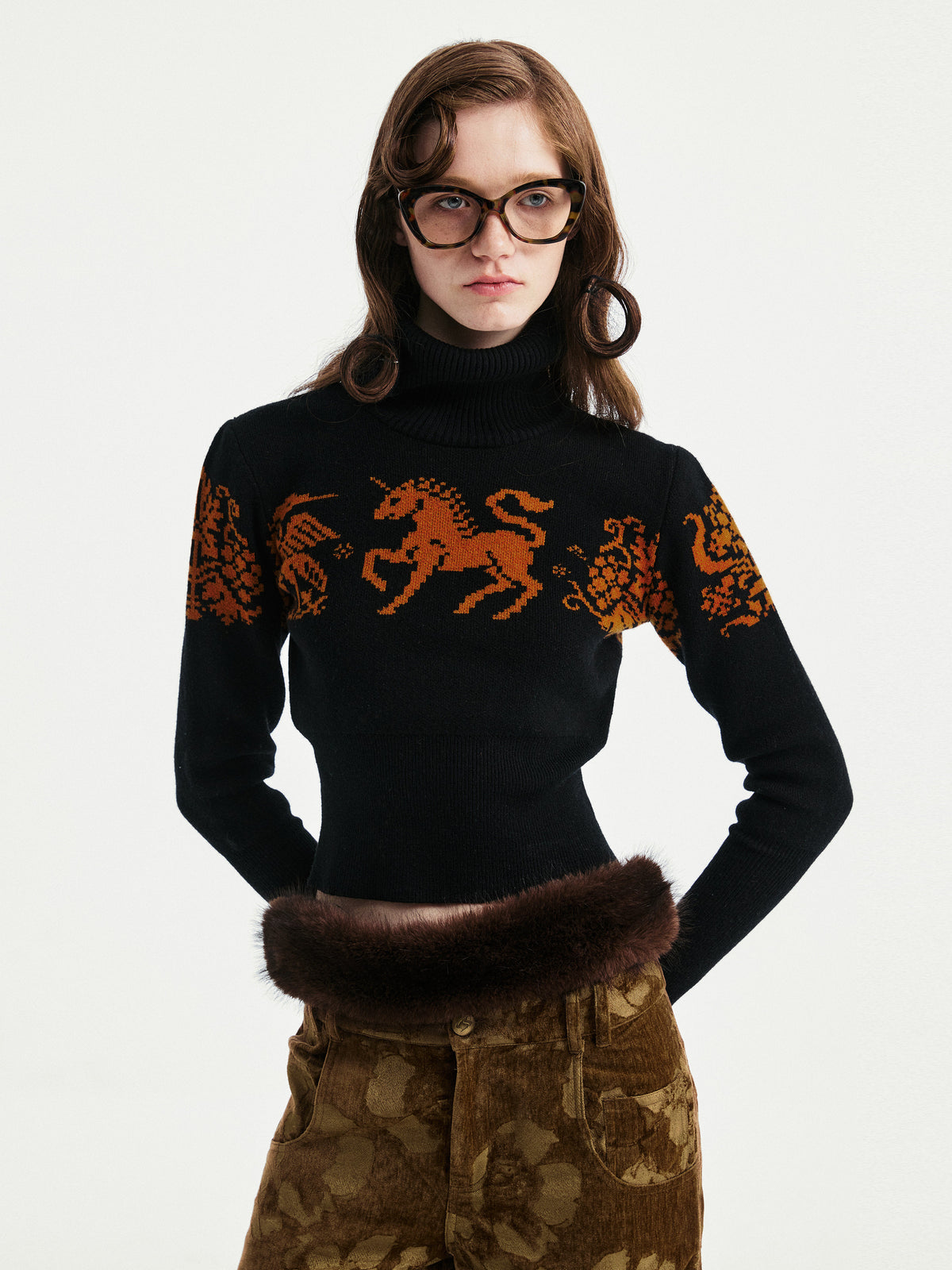 Pony pattern jacquard pullover