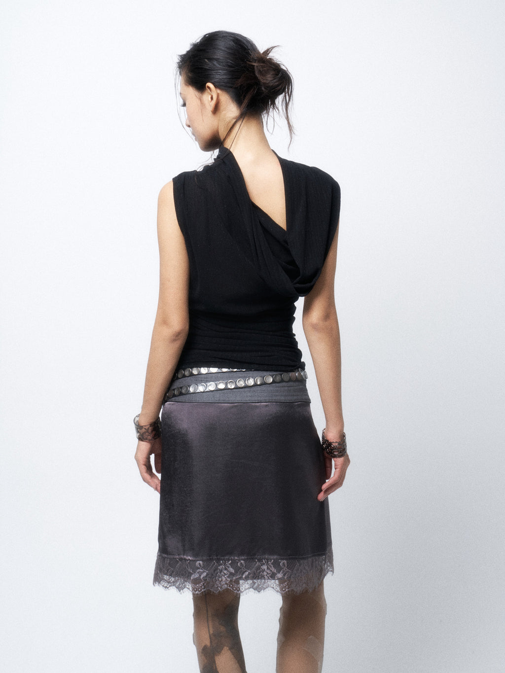 Ruched High Neck Knit Tank