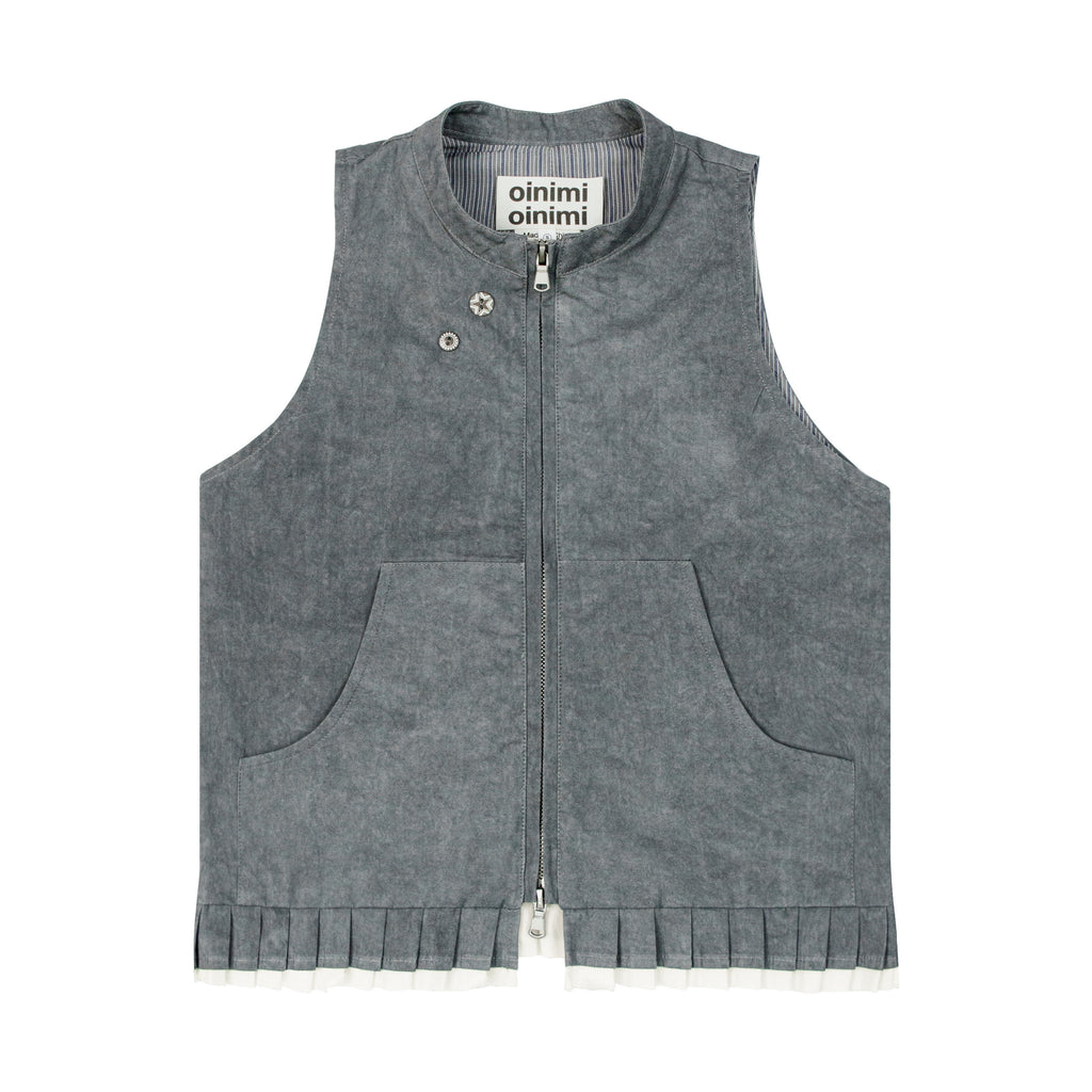 Pleated Ruffle Trim Zip Vest