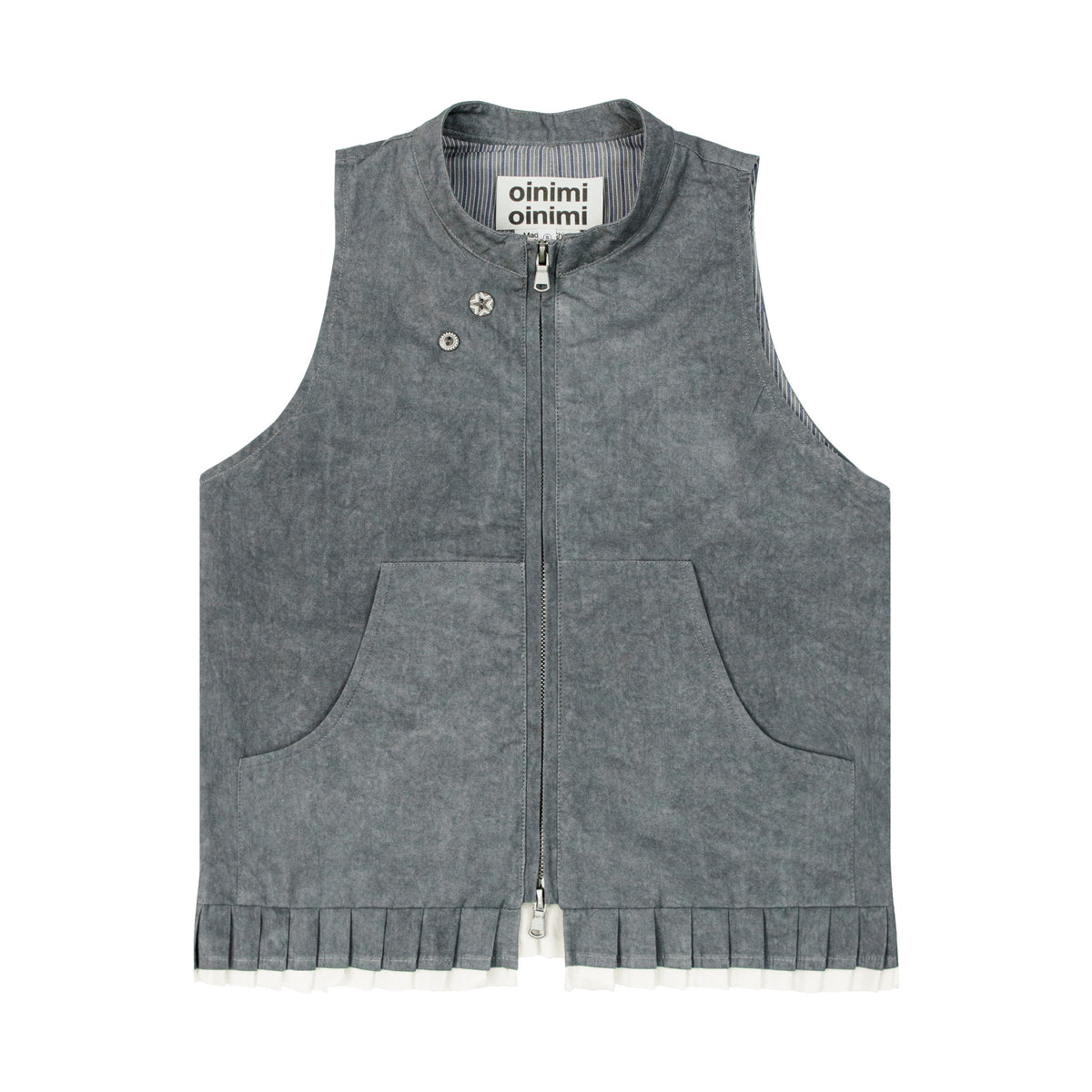 Pleated Ruffle Trim Zip Vest