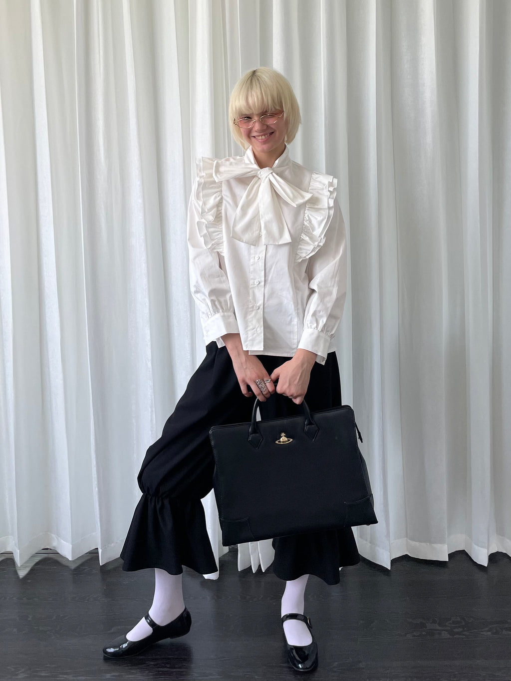 Bow Collar Lace-up Shirt