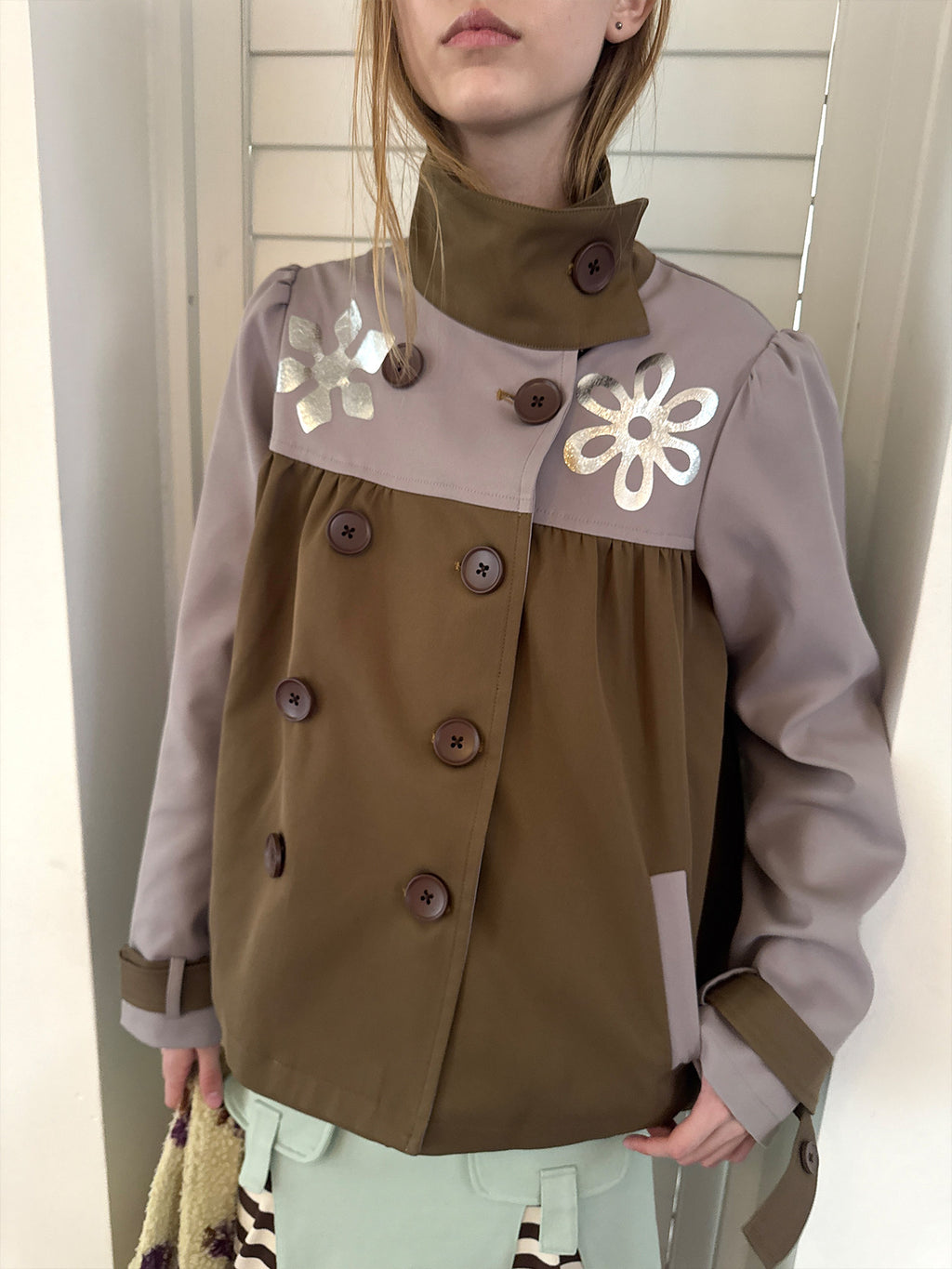 Patchwork puff sleeve jacket
