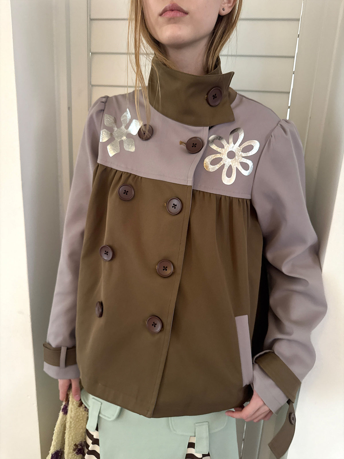 Patchwork puff sleeve jacket